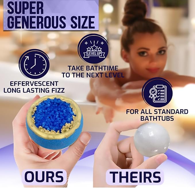 Bath Bombs Sea Salt by HUNDREZ Bath Bomb for Adults, Women, and Kids - Relaxing Treats and Spa-Grade Ingredients - Multicolor Set of 6 Relaxing Bath Bombs