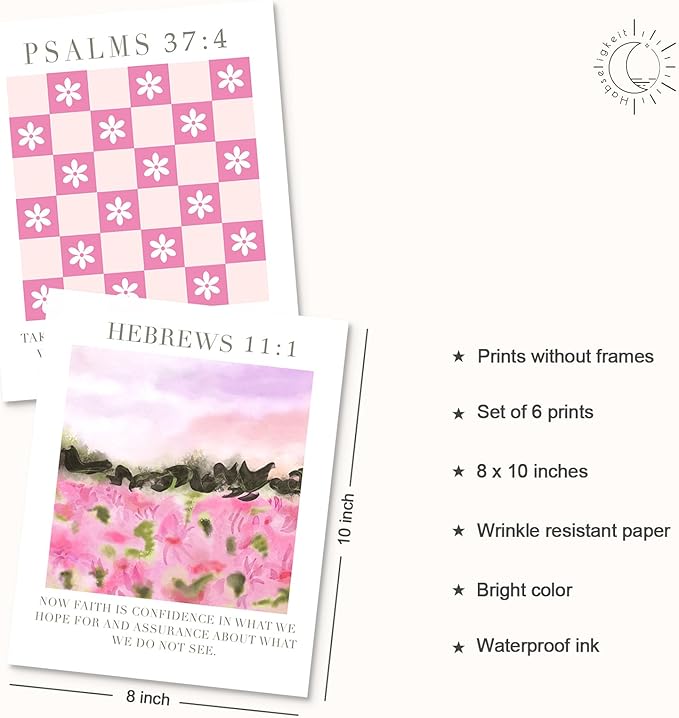 Habseligkeit Unframed Pink Gradient Room Decor, Pink Flower Wall Art Prints, Posters for Girls Dorm Aesthtic, Danish Pastel Wall Decor 8X10in, Set of 6