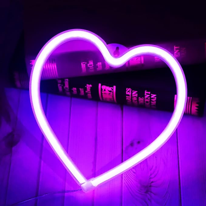 Purple Heart Neon Signs for Wall Deacor, LED Heart Lamp Battery Operated/USB Love Neon Lights for Bedroom, Mother's Day, Christmas, Valentine's Day Decorations-Purple