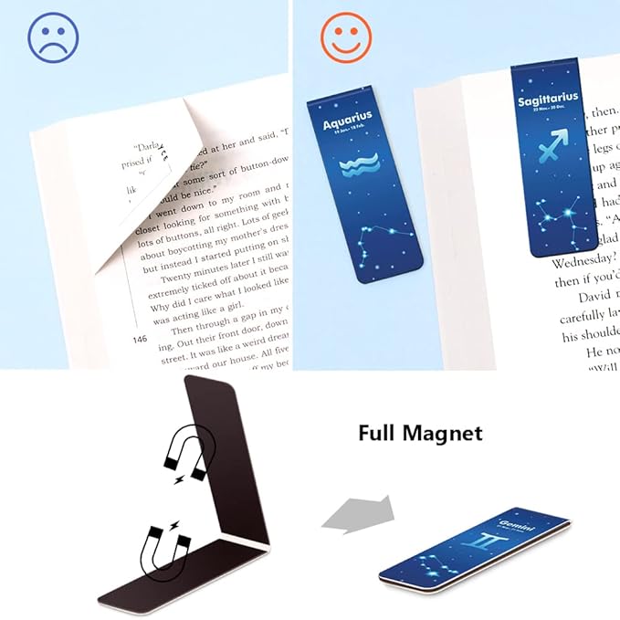 UpUDo 12 Pack Magnetic Bookmark, Book Marker Clip for Teachers, Students, Book Lovers, Printing on 2 Side