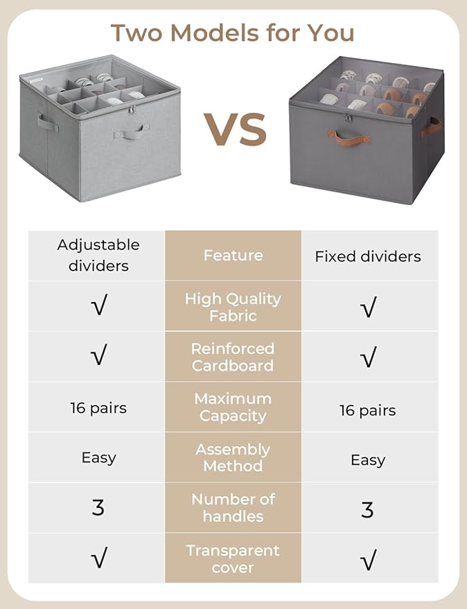 StorageWorks Shoe Organizer for Closet, Fits up to 16 Pairs, Shoe Cubby Storage Containers with Adjustable Dividers and Clear Cover, Grey
