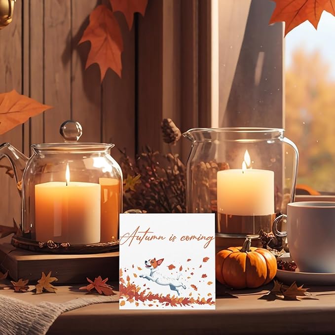 Fall Decorations for Home Cute Fall Dog Decor Autumn is Coming Thanksgiving Decorations for Table Autumn Dog Lover Gifts 5 x 5 inches(Tub 2515)
