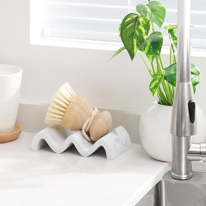 Luxspire Marble Shower Soap Dish - Self-draining Soap Tray, Sponge Holder - White