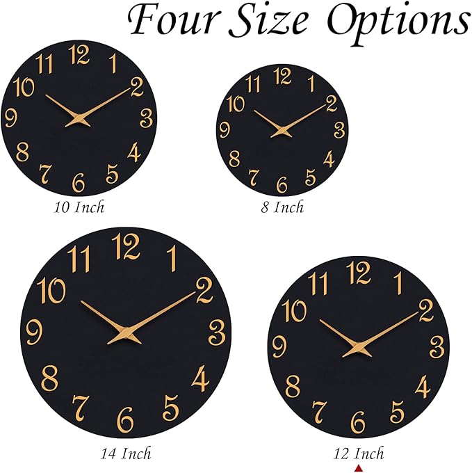 Wall Clock 12 Inch, Modern Wall Clocks Battery Operated, Silent Non Ticking Clock Decorative for Living Room, Office, Bedroom, Home, School (Black Gold)