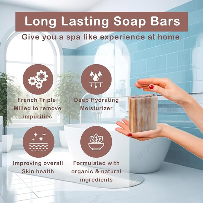 Patchouli Scented Natural Soap Bars (5 Bars), 3.5oz Moisturizing French Triple Milled Soap Bars Enriched with Shea Butter - Pure Plant Oil Bath & Body