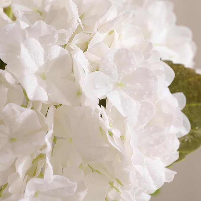 Tifuly Fake Hydrangea Artificial Flowers with Vase 4pcs 3D Real Touch Faux Hydrangea and 3pcs Eucalyptus Stems for Wedding Centerpiece Home Party Table Decoration(White)