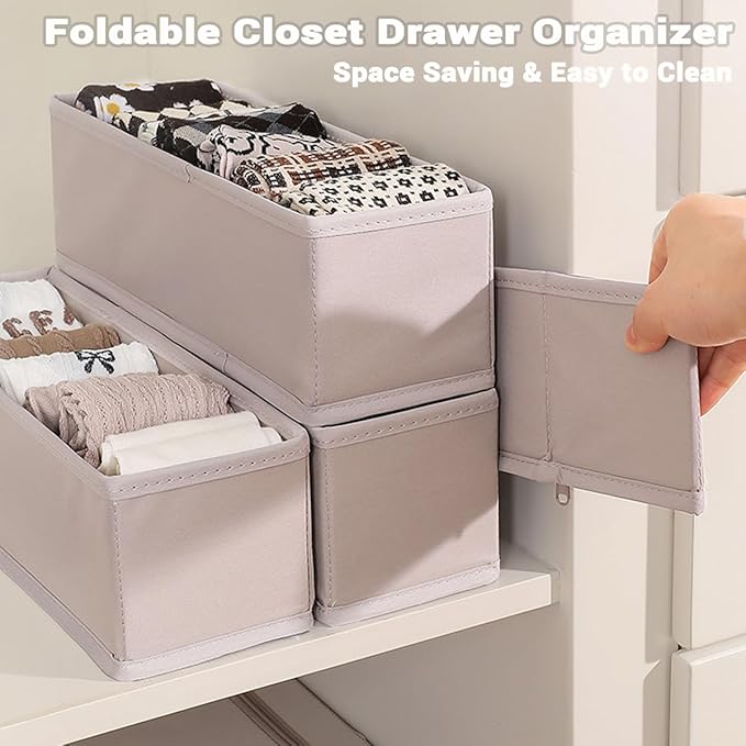 MURRI&MURRDI 6-Pack Mini Foldable Fabric Drawer Organizers for Clothes, Gray - Storage Bins for Socks, Underwear, Bras, Accessories - Fits Nursery, Closet, Dresser (6 Gray)