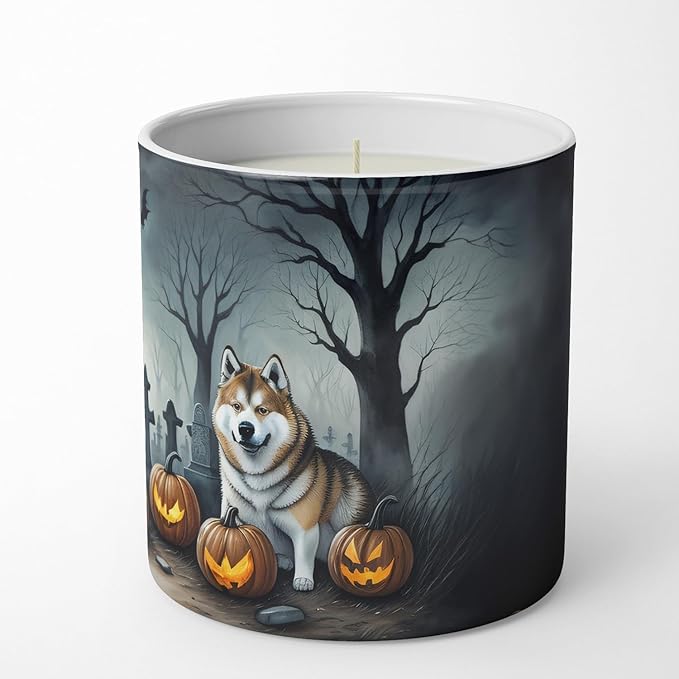 Caroline's Treasures DAC2005CDL Akita Spooky Halloween Decorative Soy Candle Nature Soy Wax Essential Oil Home Decor Ideal for Bedroom Kitchen Bath Office Gift, 10 oz