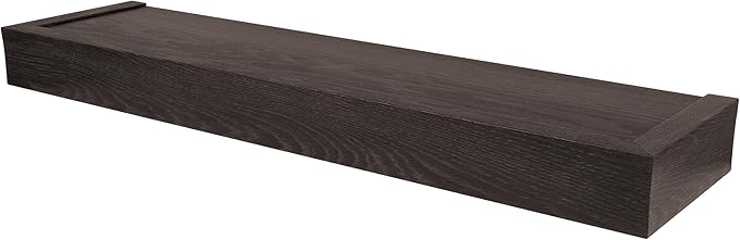 HIGH & MIGHTY 515659 Modern 24" Floating Shelf Holds up to 20lbs, Easy Tool-Free Dry Wall Installation, Flat, eCommerce Packaging, Espresso