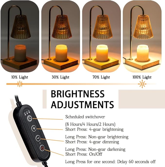 Candle Warmer Lamp with Timer, Vintage Amber Nightstand Lamp with 2 Bulbs for Home Room Decor, Dimmable Wax Warmer for Jar Candles, Wedding Registry Gifts for Women Couples 2025