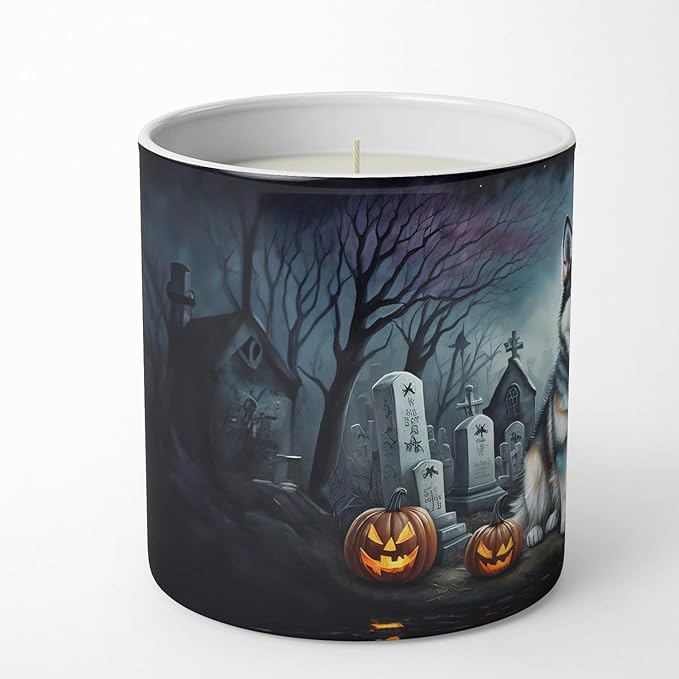 Caroline's Treasures DAC2006CDL Alaskan Malamute Spooky Halloween Decorative Soy Candle Nature Soy Wax Essential Oil Home Decor Ideal for Bedroom Kitchen Bath Office Gift, 10 oz