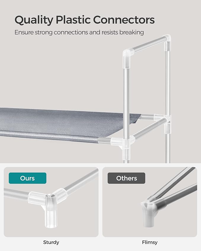 SONGMICS 10-Tier Shoe Rack, Shoe Storage for Hallway Closet, Slim and Space-Saving, Metal Frame, Non-Woven Fabric Shelves, Grey ULSR10G