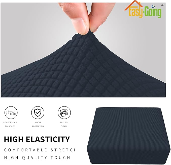 Easy-Going Stretch Square Ottoman Cover 40x40x15 inch Folding Storage Stool Furniture Protector Soft Rectangle slipcover with Elastic Bottom Dark Blue