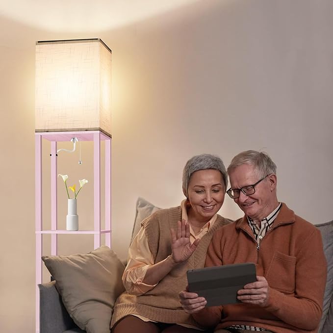 Dott Arts Floor Lamp with Shelves, Floor Lamps for Living Room Decor Display Shelf Lamps with 3 Color LED Bulb, Modern Floor Lamp for Bedroom Standing Lamp for Living Room Office,Home Decor(Pink)