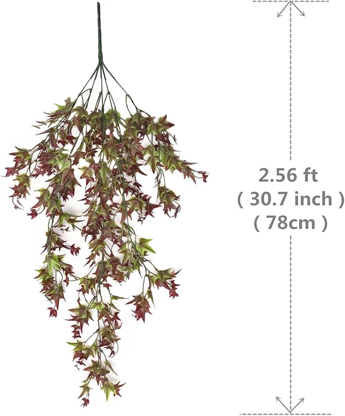 Artificial Hanging Vine Plants for Outdoor Decor, Plastic Ivy Garland Fake Vines Grass Greenery Home Garden Window Box Indoor Party UV Resistant Wedding Wall Decoration Decorations- Red 4 Bundles