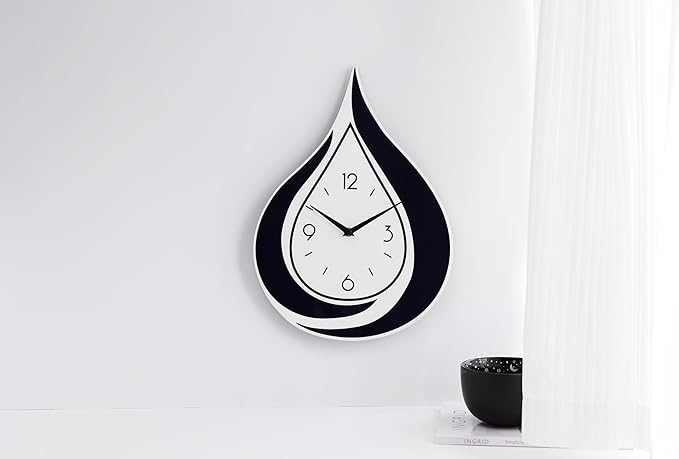 Modern Water Drop Wall Clock - Black & White Teardrop Design
