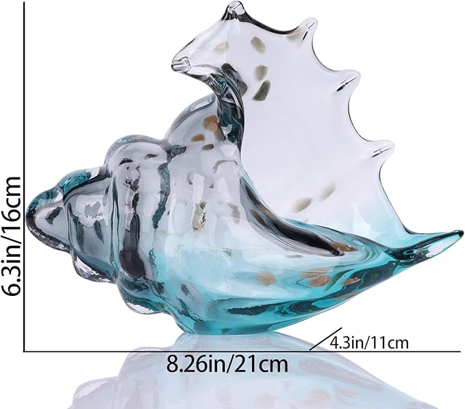 DOVDOV Hand Blown Glass Conch Statue, Gray Glass Art Figurine, Conch Shell Coastal Home Decor, Living Room TV Stand and Bookcase Decor, Bathroom Shelf top and Cabinet Decor.