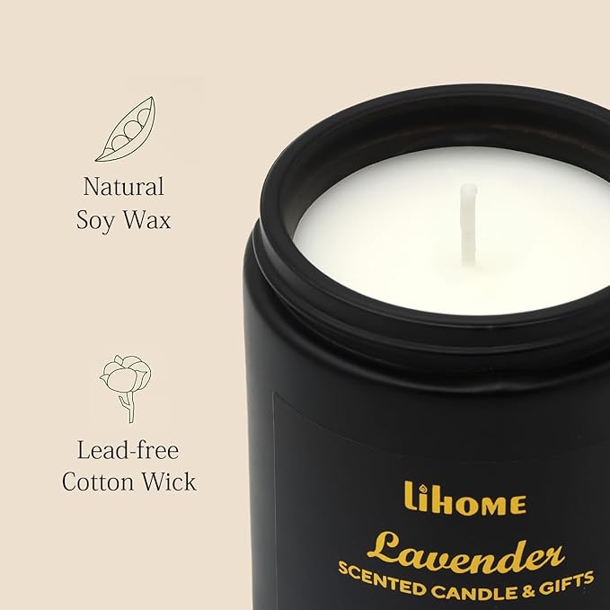 Soy Wax Candles for Home - Natural Lavender Scented Black Candles for Room Decor Gifts