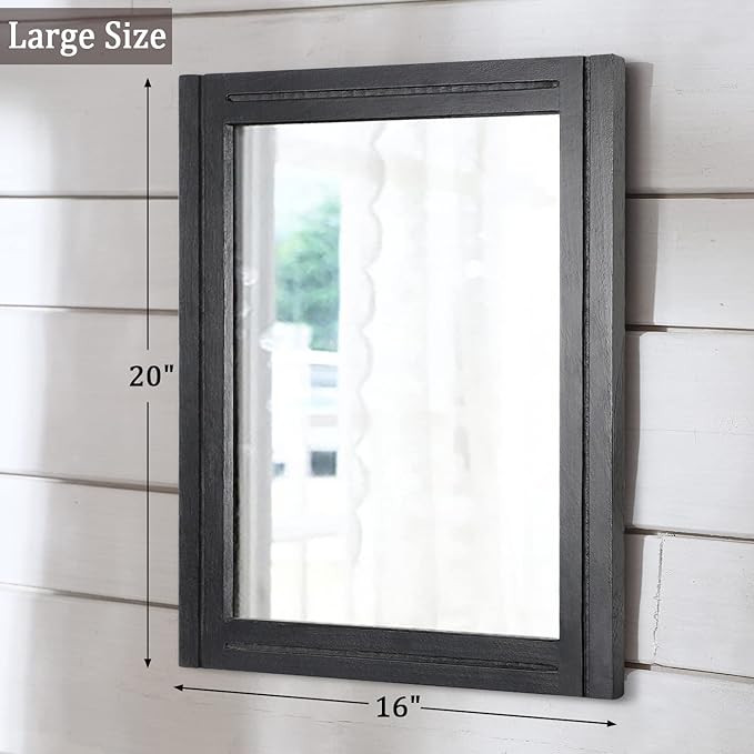 AAZZKANG Wood Framed Mirror Rectangular Mirrors for Wall Black Large 20"x16" Decorative for Bedroom Living Room Bathroom Home Entyway Hanging