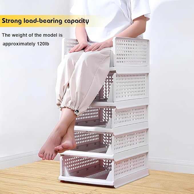 yazi 3 Pack Plastic Drawer Organizer, Stackable Storage Bins Foldable Wardrobe Clothes Shelf Baskets, Folding Containers Bins Cubes Closet Organizer Storage Drawers 3L