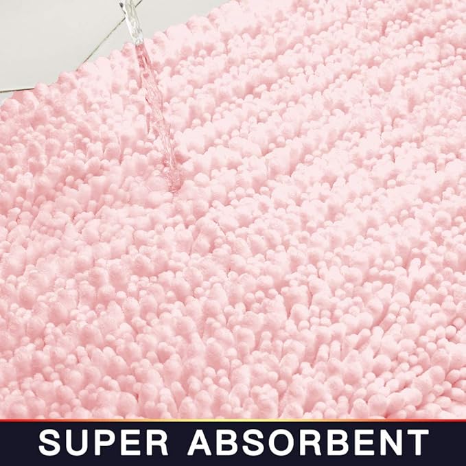 Walensee Bathroom Rug Non Slip Bath Mat (32x20 Inch Blush) Water Absorbent Super Soft Shaggy Chenille Machine Washable Dry Extra Thick Perfect Absorbant Best Large Plush Carpet for Shower Floor