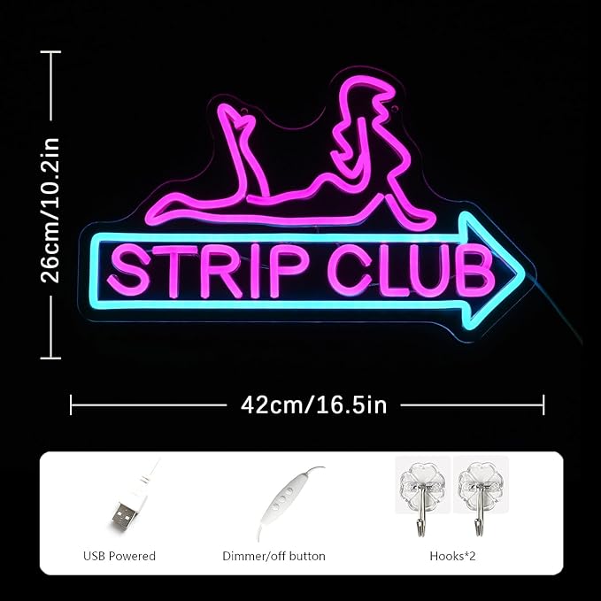 STRIP CLUB Neon Sign Women Neon Light Sign for Wall Decor Dimmable Dance Club Neon Light Sign Letter LED Sign for Bedroom Living Room Club Dancing Party Ball Christmas Gift
