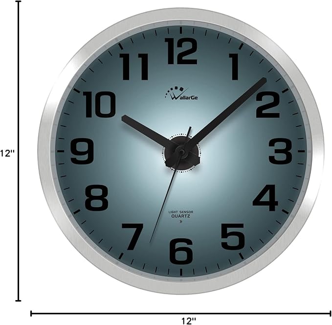 WallarGe Night Light Wall Clock for Bedroom - Silent Lighted up Wall Clock Glow in The Dark, Battery Operated Wall Clocks for Living Room/Kitchen, Easy to Read Large Digital Display, 12 Inch