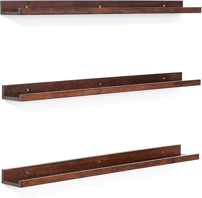 MBYD Floating Shelves 3 Same Dimensions, 48 Inch Deep Walnut Solid Wooden Shelves for Wall, Wall Mount Picture Ledge Shelf, Hanging Photo Display Shelf for Bedroom, Kitchen, Office, Living Room