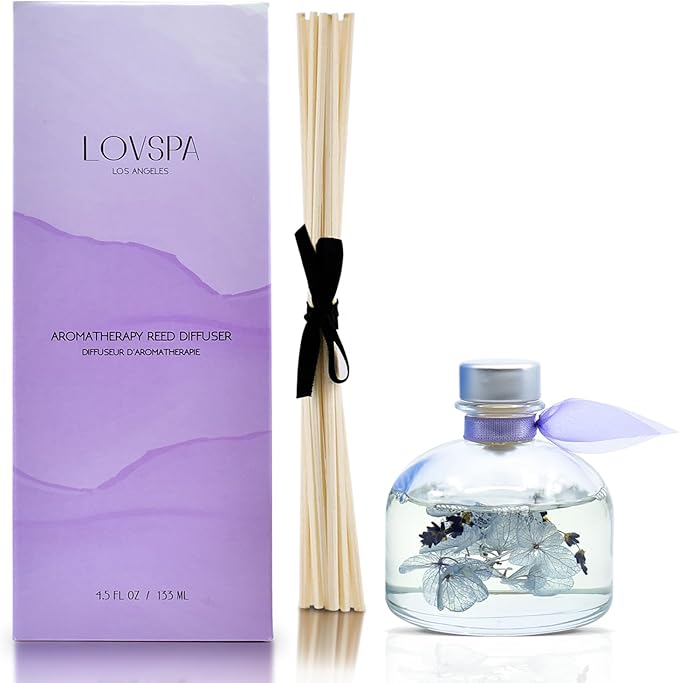 LOVSPA Calm Spanish Blue Lavender Reed Diffuser Set - Lavender, Clary Sage & Violet Leaf Essential Oils - Relaxing, Calming Gift Idea