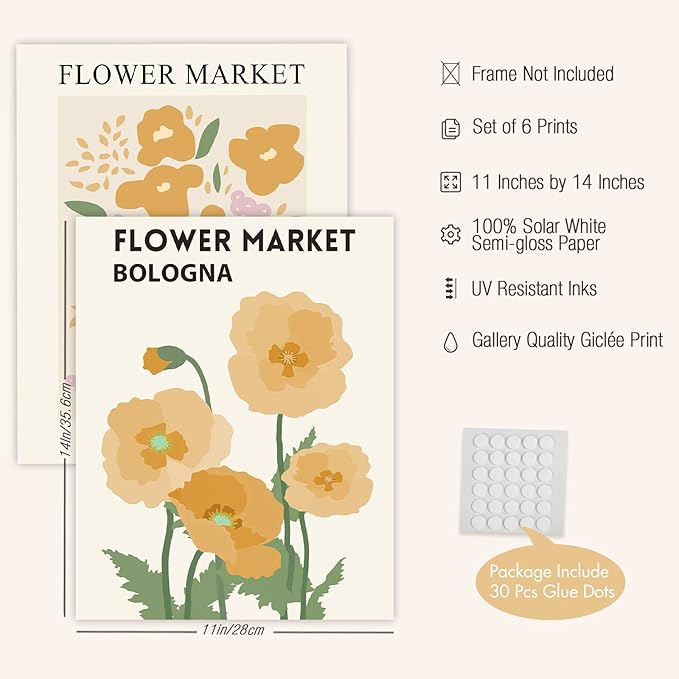 InSimSea Wall Art Prints Poster Flower Market Wall Art Posters for Living Room - 11x14in Abstract Floral Pictures Bedroom Decor, Flower Artwork for Room Aesthetic (UNFRAMED)