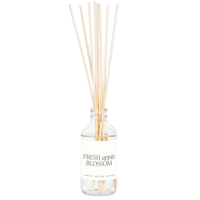 Sweet Water Decor Fresh Apple Blossom Reed Diffuser Set - Apple Blossom, Pear, and Sandalwood Scented Diffusers - Scent Diffusers for Home, Long Lasting Fragrance, Made in the USA