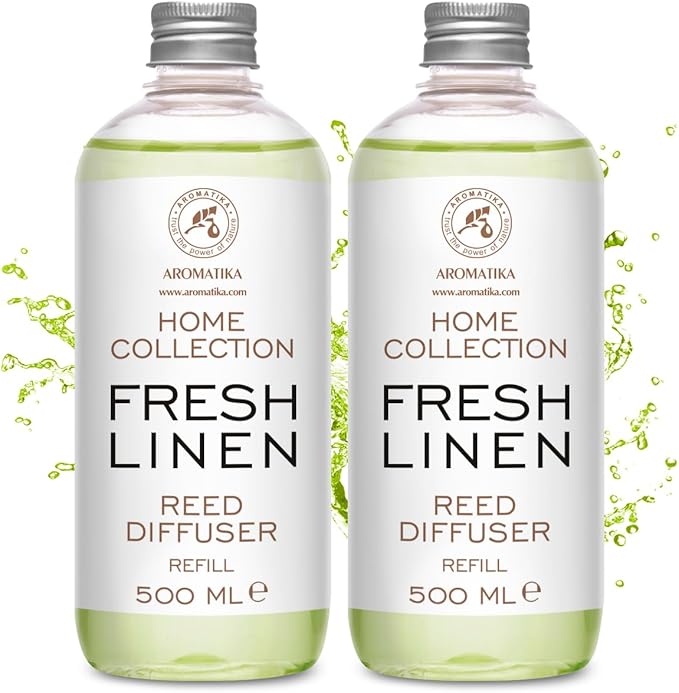Refill Reed Diffuser Fresh Linen - Set 2 х 17 Fl Oz - Aroma Refill for Reed Diffuser - Long Lasting Home Fragrance - Air Freshener - Fresh Scent - Aromatherapy - Home Decor - Air Diffuser