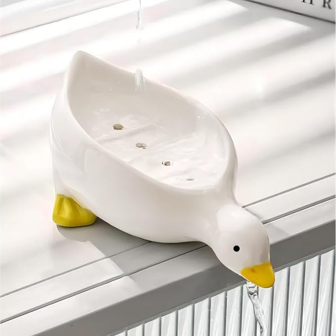 1 Pack Duck Ceramic Soap Dishes,Soap Holder with Drain,Soap Dish Container,Dish Soap Tray,Sponge Holder,Soap Tray for Shower,Bathroom,Bar,Kitchen,Counter (Duck)