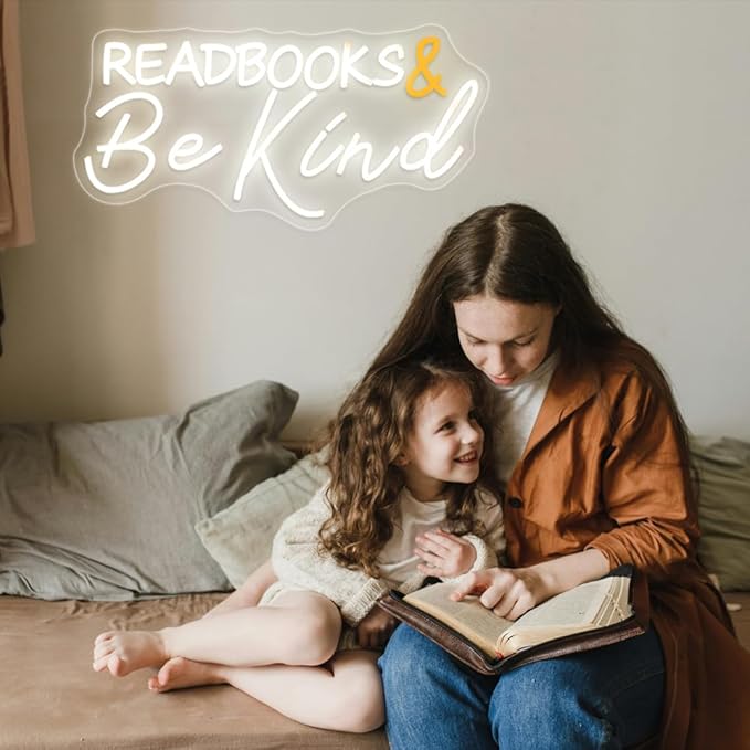 Read Books and Be Kind Neon Sign Letter LED Neon Lights Dimmable USB Powered Neon Light Student LED Neon Light for Classroom Bookstore Library Museum Study Room 19"x9.6"