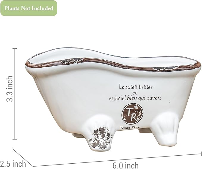 MyGift 6-Inch White Ceramic Indoor Plant Pot, Claw Foot Bathtub Mini Succulent Planter Pot, Petite French Country Bathroom Decor Soap Dish