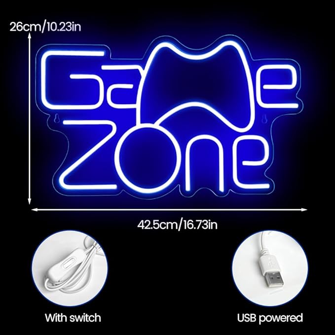 Game Zone Neon Sign for Gamer Room Decor, Gaming Light Led Sign with USB Powered for Boys Men Teen Bedroom Man Cave Game Room Wall Decor Accessories, Great Gift for Party Birthday Christmas