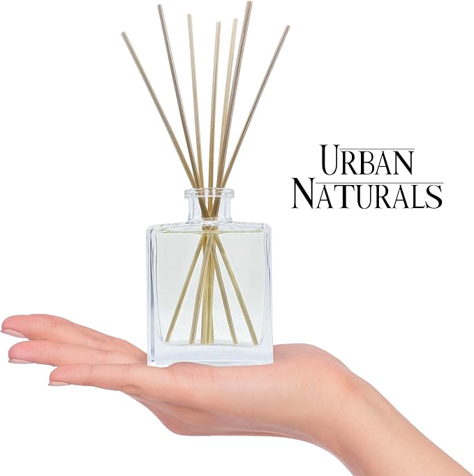 Urban Naturals Sandalwood & Eucalyptus Reed Diffuser Set – Made with Essential Oils & Real Botanicals – Sleek Rectangular Refillable Glass Bottle – Made in The USA