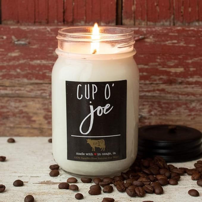 Milkhouse Candle Company - Cup O' Joe - 13oz Beeswax and Soy Candles - Farmhouse Collection - 100% Natural, Paraffin Free, with Premium Fragrance Oil, Glass Jars with Lids