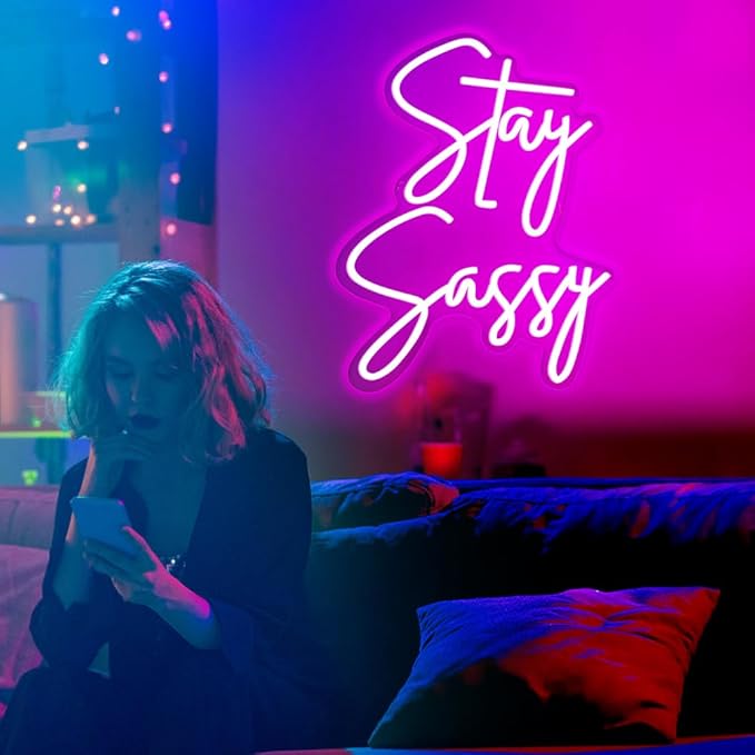 Stay Sassy Neon Sign for Wall Decor, Beautiful Pink Sassy Neon Light Led Sign for Home Wedding Birthday Party Girls Bedroom Decoration, Shopping Mall Dressing Table Wall Decor