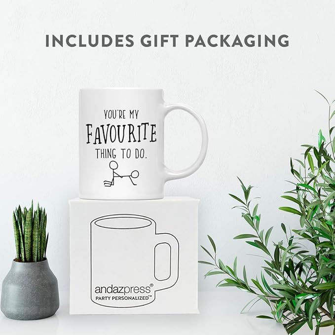 Andaz Press Valentine’s Day Funny 11oz. His Her Couples Coffee Mug Gift, You're My Favourite Thing To Do., 1-Pack, Gift Box