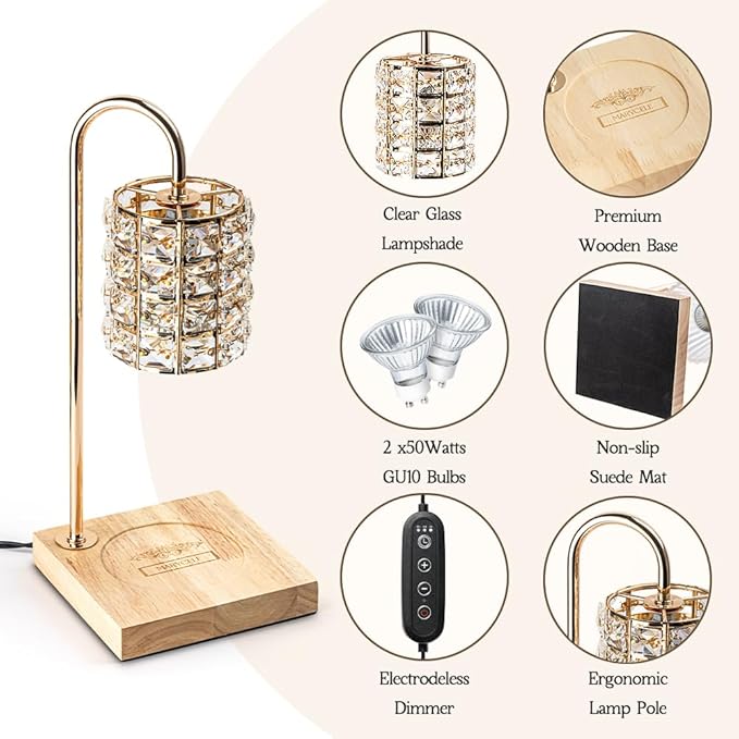 Candle Warmer Lamp with Timer, Wax Melt Warmer Electric Candle Warmer Light, Modern Vintage Mothers Day Gifts for Mom Aesthetic Room Home Decor Cozy House Warming Gifts, Square Diamond