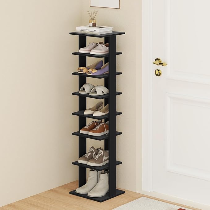 Tangkula 8-Tier Vertical Shoe Rack, Space-Saving Corner Shoe Organizer for 7 Pairs, Narrow Shoe Storage for Entryway, Front Door, or Closet