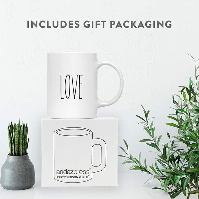 Andaz Press Simple Rustic Farmhouse Kitchen Decor 11oz. Ceramic Coffee Tea Mug, Love, 1-Pack, Includes Gift Box, Minimalist Birthday Idea