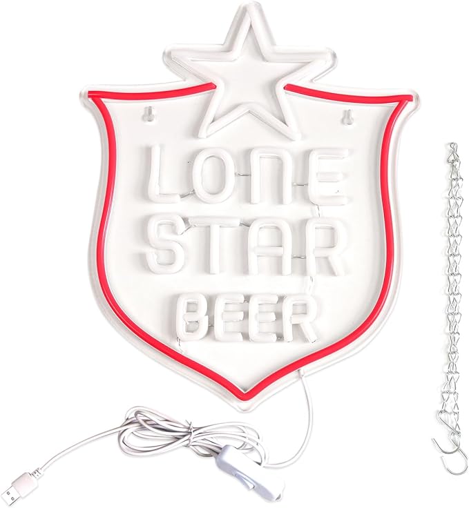 JFLLamp Lone Star Neon Signs for Wall Decor Neon Lights for Bedroom Led Signs Suitable for Man Cave Bar Pub Restaurant Christmas Birthday Party Gift Art 5V Usb Power 15*12.2 Inch(Red+White+Warm White)