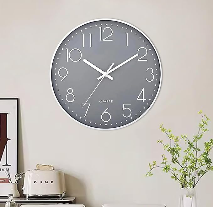 Wall Clock Silent & Non Ticking Modern Quartz Battery Operated Digital Quiet Sweep Office/Home/School/Kitchen Decor Clocks 9 Inch