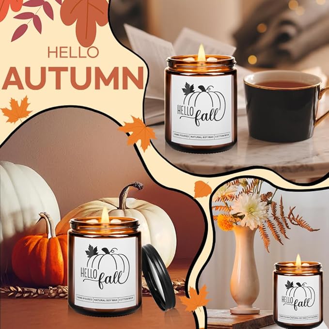 Fall Thanksgiving Pumpkin Maple Leaf Candle - Lavender Scent Soy Wax for Home - Autumn Festival Gift
