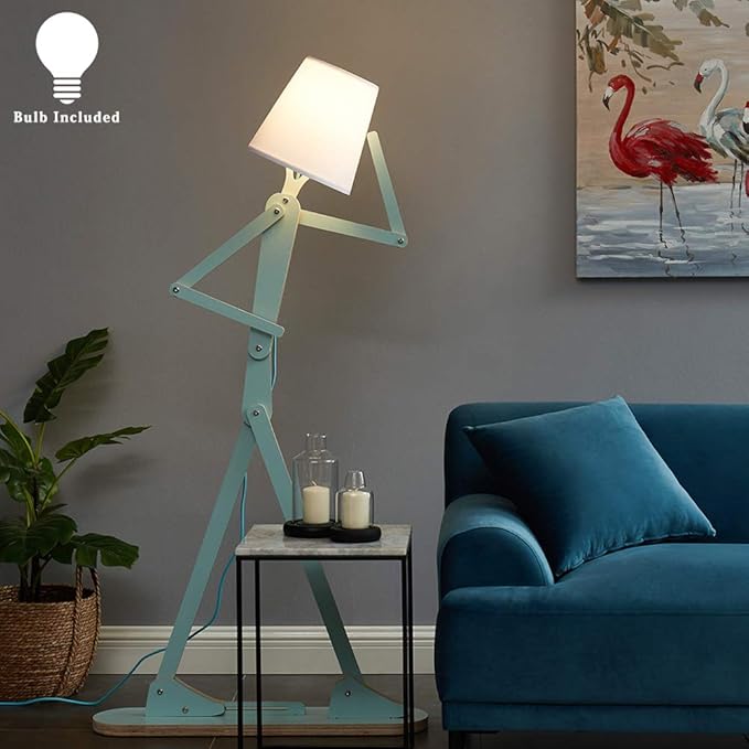 Cool Tall Decorative Floor Lamp Unique Aqua Blue Color Standing Adjustable Corner Reading Wood Lights for Living Room Kids Bedroom Office - LED Bulb Included (Green)