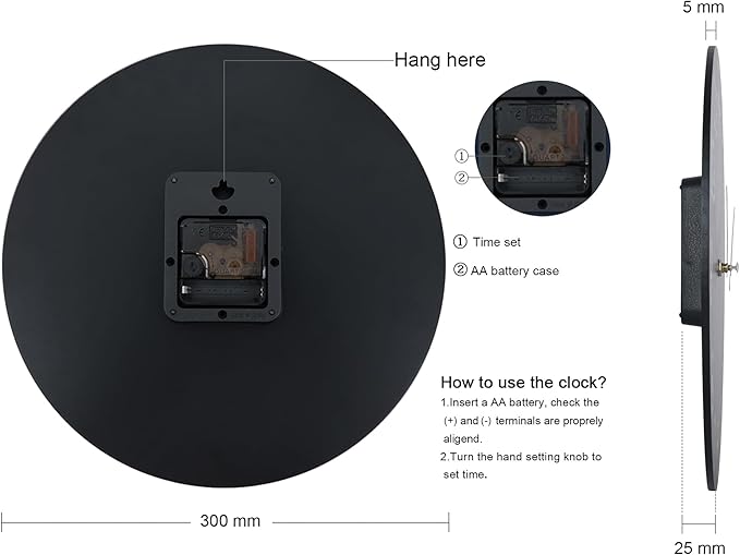 Lafocuse 12 Inch Silent Black Wall Clocks for Kitchen Living Room Decor, Wooden Rustic Wall Clock Battery Operated, Decorative Farmhouse Clock