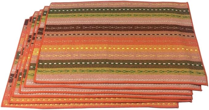 WAZAIGUR Hand Woven with 100% Cotton Placemats Colorful Placemats Braided Ribbed Durable Heat-Insulation Table Mats Set of 6,Orange