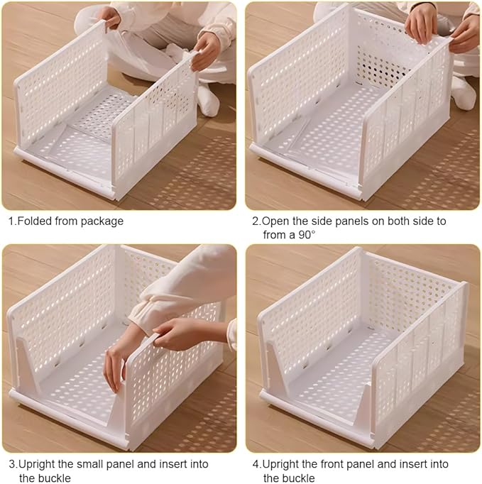 XL Stackable Plastic Storage Basket, 4 Packs closet storage bins for clothes sweater organizer for closet Folding closet organizers and storage Closet Shelf Storage Container for Cupboard Bedroom 4XL
